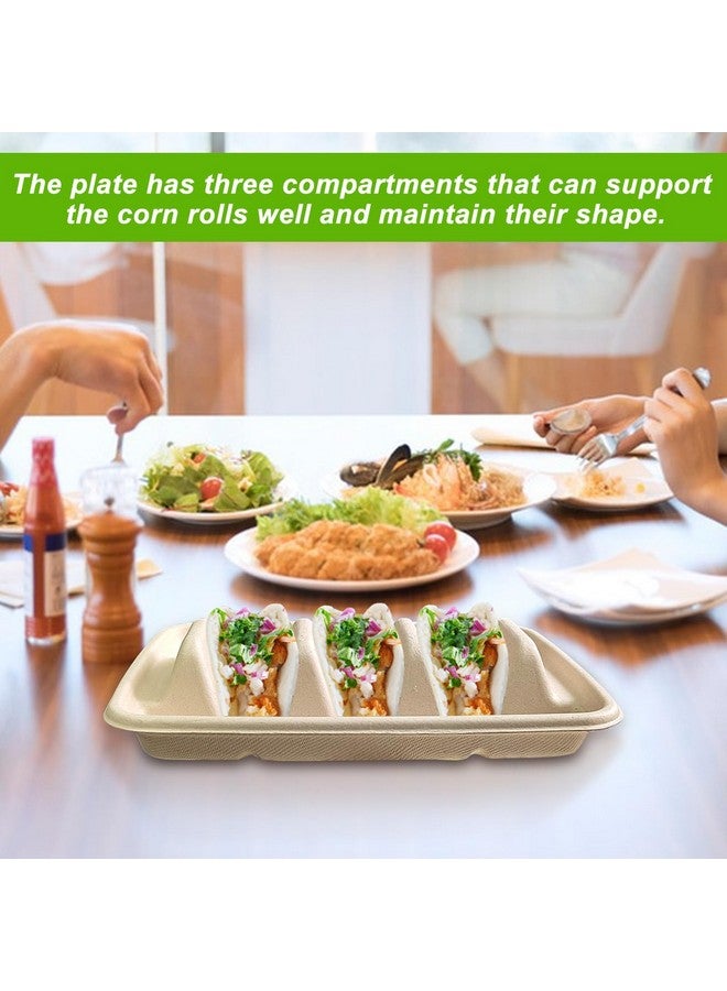 Hlimior 150 قطعة حامل تاكو قابل للتخلص للحفلات، أطباق تاكو قابلة للتخلص مع 3 فواصل، حوامل تاكو قابلة للتخلص للحفلات، حامل صينية تاكو، أطباق ألياف لب pulp قابلة للتخلص لليوم الثلاثاء تاكو بار lazy Susan - Image 5