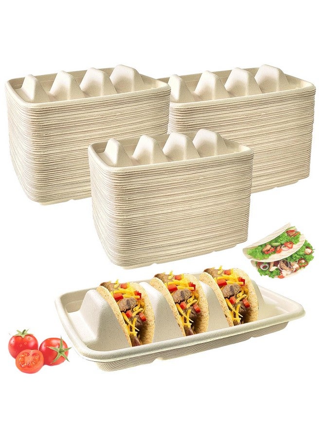 Hlimior 150 قطعة حامل تاكو قابل للتخلص للحفلات، أطباق تاكو قابلة للتخلص مع 3 فواصل، حوامل تاكو قابلة للتخلص للحفلات، حامل صينية تاكو، أطباق ألياف لب pulp قابلة للتخلص لليوم الثلاثاء تاكو بار lazy Susan - Image 1