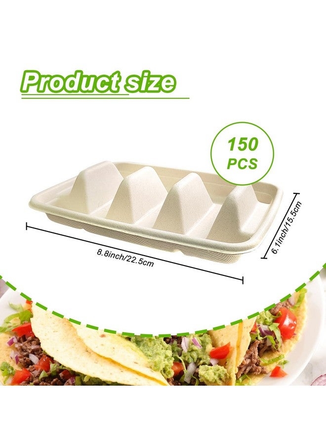 Hlimior 150 قطعة حامل تاكو قابل للتخلص للحفلات، أطباق تاكو قابلة للتخلص مع 3 فواصل، حوامل تاكو قابلة للتخلص للحفلات، حامل صينية تاكو، أطباق ألياف لب pulp قابلة للتخلص لليوم الثلاثاء تاكو بار lazy Susan - Image 2