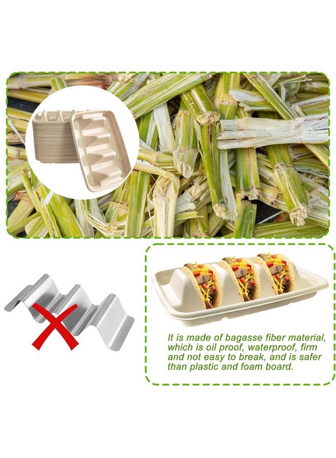 Hlimior 150 قطعة حامل تاكو قابل للتخلص للحفلات، أطباق تاكو قابلة للتخلص مع 3 فواصل، حوامل تاكو قابلة للتخلص للحفلات، حامل صينية تاكو، أطباق ألياف لب pulp قابلة للتخلص لليوم الثلاثاء تاكو بار lazy Susan - Image 4