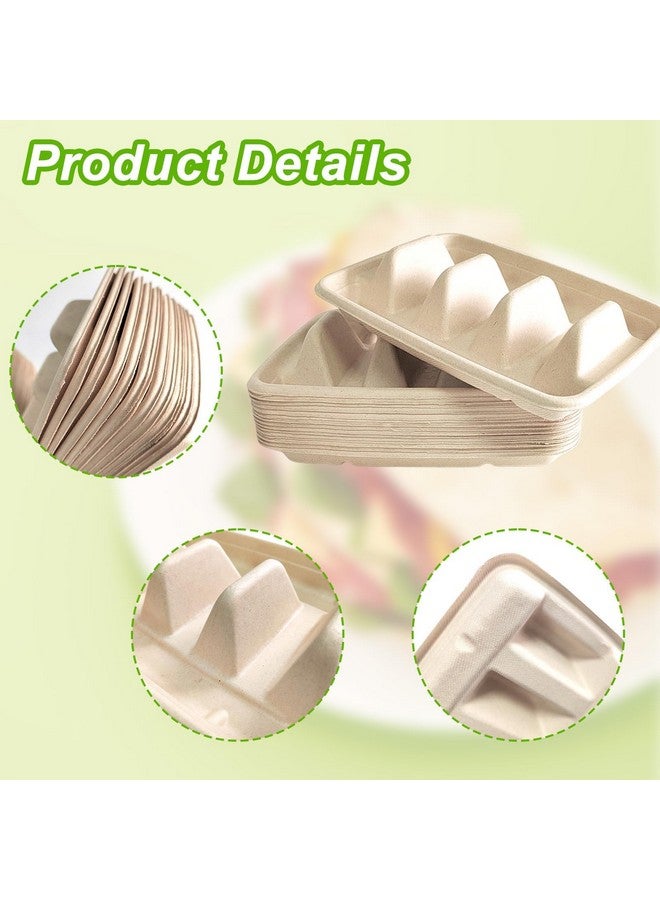 Hlimior 150 قطعة حامل تاكو قابل للتخلص للحفلات، أطباق تاكو قابلة للتخلص مع 3 فواصل، حوامل تاكو قابلة للتخلص للحفلات، حامل صينية تاكو، أطباق ألياف لب pulp قابلة للتخلص لليوم الثلاثاء تاكو بار lazy Susan - Image 3