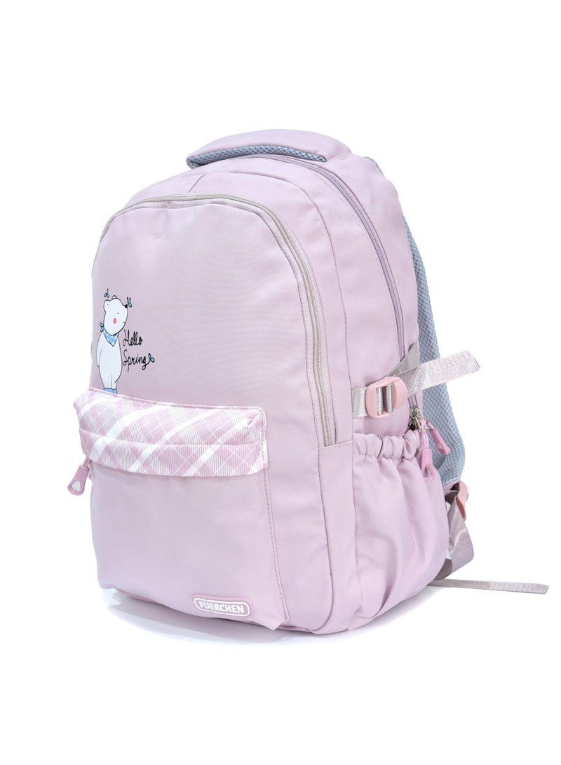 FUERCHEN High quality nylon school backpack for girls and boys, Pink - Image 1