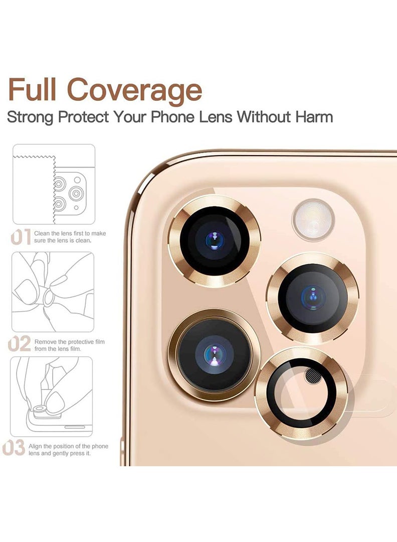 Theodor iPhone 12 Pro Max 3 Pcs Camera Lens Protector With 9H Tempered HD Glass Camera Cover Anti Scratch Aluminum Alloy Camera Ring, Gold - Image 4