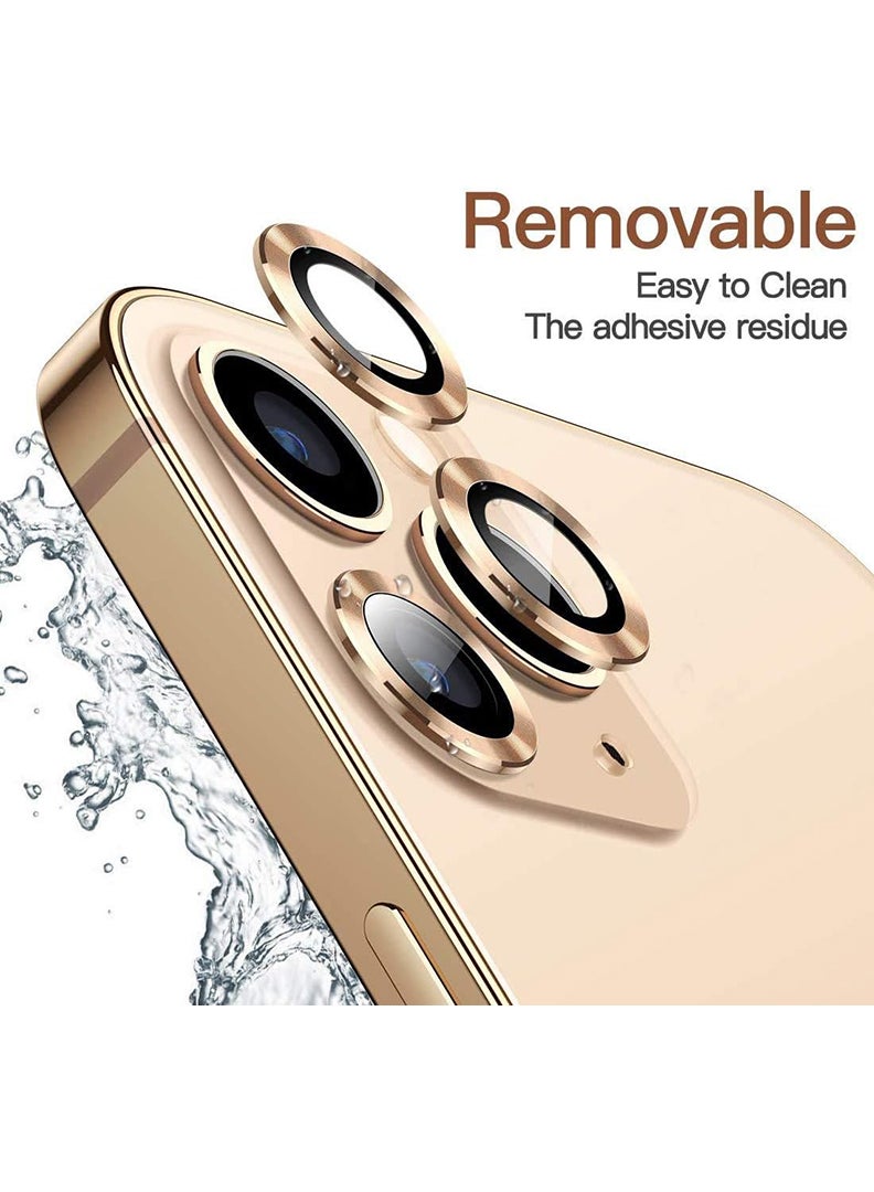 Theodor iPhone 12 Pro Max 3 Pcs Camera Lens Protector With 9H Tempered HD Glass Camera Cover Anti Scratch Aluminum Alloy Camera Ring, Gold - Image 3