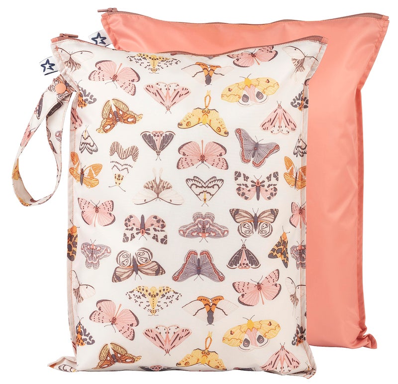 Tiny Twinkle Mess-proof Wet Bags 2 Pack Waterproof and Washable Bag for Travel storage, Stroller, Daycare, Baby Diapers, Yoga, Beach, Pool, Wet Toddler Swimsuits (Flutter) - Image 1