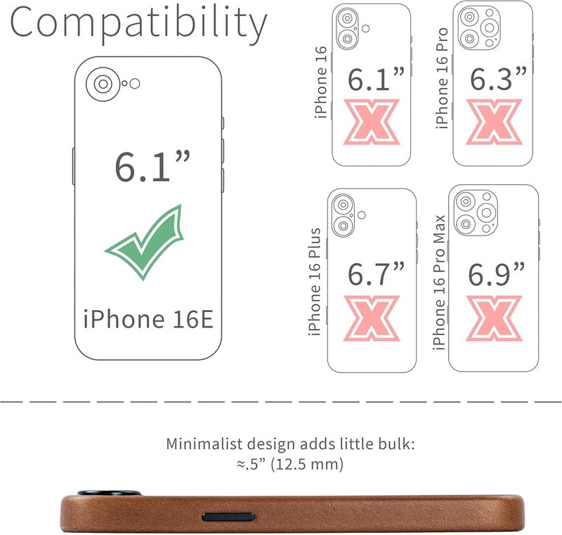 Dockem Genuine Leather Case for iPhone 16e Compatible with MagSafe - Smooth Topgrain Leather (MSGL, Brown) - Image 1