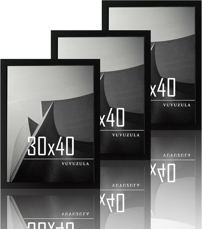 إطار صور خشبي مقاس 30 × 40 سم، بلون أسود، مجموعة من 3 أطر - Image 1