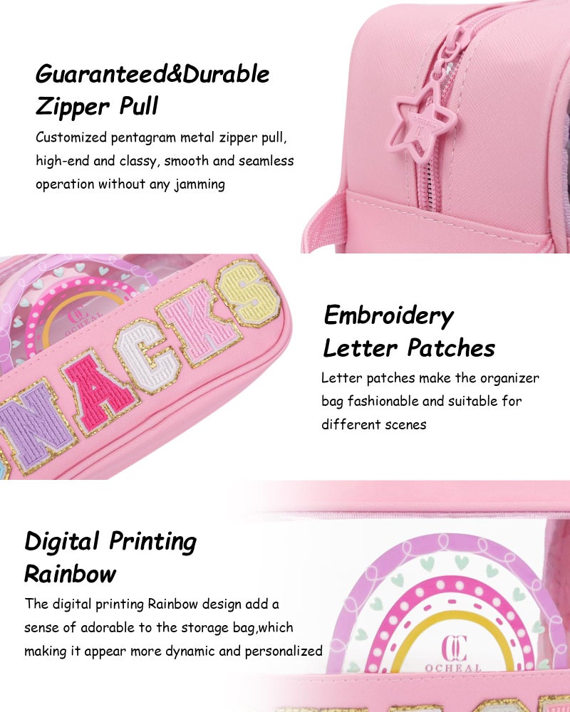 MONSTINA Snack Bag Pouch, Makeup Travel Toiletry Bag, Clear Embroidery Letters Cosmetic Bag for Women Girls,Easter Basket Gifts for Teens,Small - Image 3