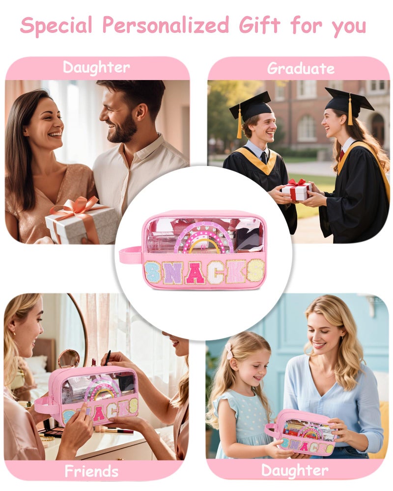 MONSTINA Snack Bag Pouch, Makeup Travel Toiletry Bag, Clear Embroidery Letters Cosmetic Bag for Women Girls,Easter Basket Gifts for Teens,Small - Image 5