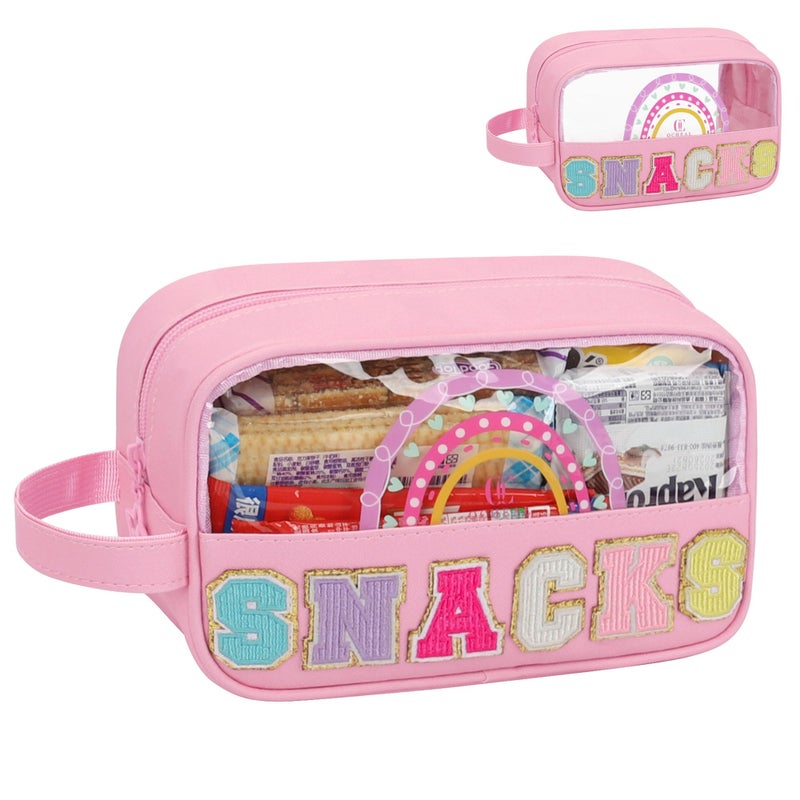 MONSTINA Snack Bag Pouch, Makeup Travel Toiletry Bag, Clear Embroidery Letters Cosmetic Bag for Women Girls,Easter Basket Gifts for Teens,Small - Image 1