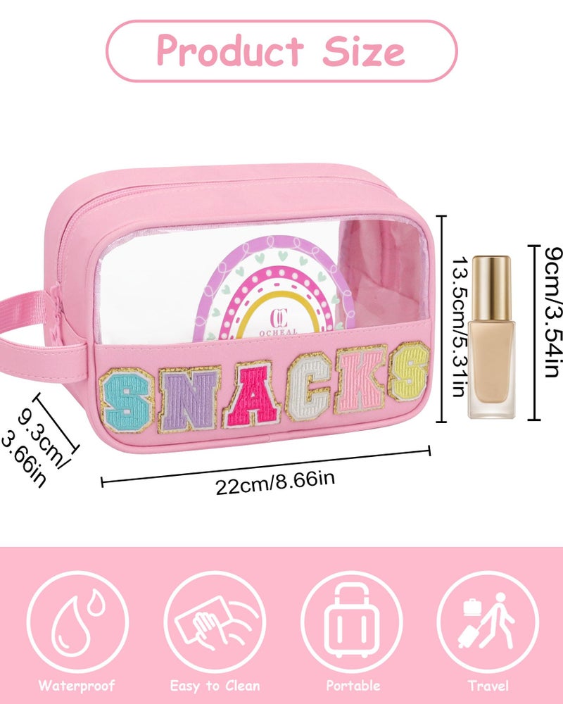 MONSTINA Snack Bag Pouch, Makeup Travel Toiletry Bag, Clear Embroidery Letters Cosmetic Bag for Women Girls,Easter Basket Gifts for Teens,Small - Image 2