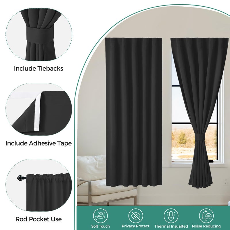 Sinotalent Adhesive Blackout Curtains for Bedroom Living Room 30 Inches Long 2 Panels, No Drill Window Blinds, Thermal Insulated & UV Protection, Light Blocking Drapes. (Black, 29" W x 30" L) - Image 3