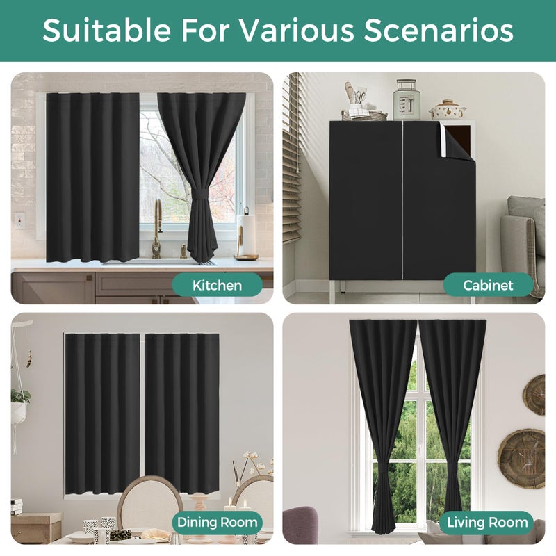 Sinotalent Adhesive Blackout Curtains for Bedroom Living Room 30 Inches Long 2 Panels, No Drill Window Blinds, Thermal Insulated & UV Protection, Light Blocking Drapes. (Black, 29" W x 30" L) - Image 4