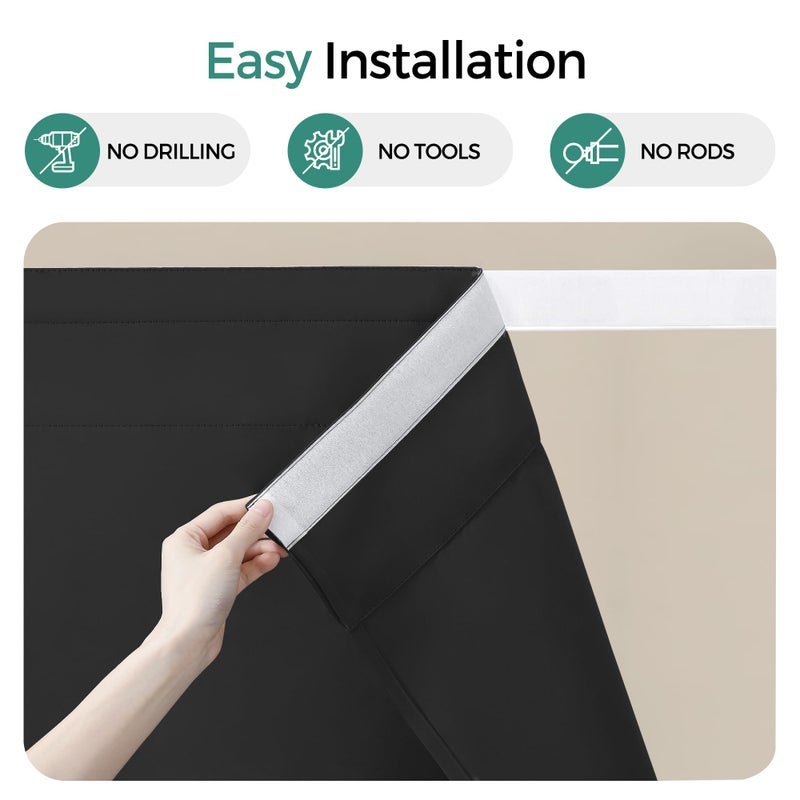 Sinotalent Adhesive Blackout Curtains for Bedroom Living Room 30 Inches Long 2 Panels, No Drill Window Blinds, Thermal Insulated & UV Protection, Light Blocking Drapes. (Black, 29" W x 30" L) - Image 2