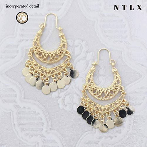 NTLX Bohemian Boho Chandelier Dangle Drop Earrings for Women – Lightweight Filigree Gypsy Coin Disc Tassel Charm Hoops – included Gift Box (Gold) - Image 5