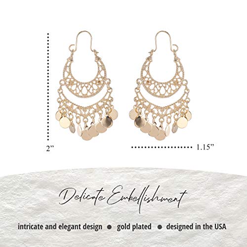 NTLX Bohemian Boho Chandelier Dangle Drop Earrings for Women – Lightweight Filigree Gypsy Coin Disc Tassel Charm Hoops – included Gift Box (Gold) - Image 2