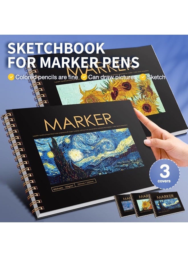 Generic - 60 Sheets Sketchbook, Double Coil Binding Sketch Pad, Suitable for Both Wet and Dry Drawing Media - Image 1
