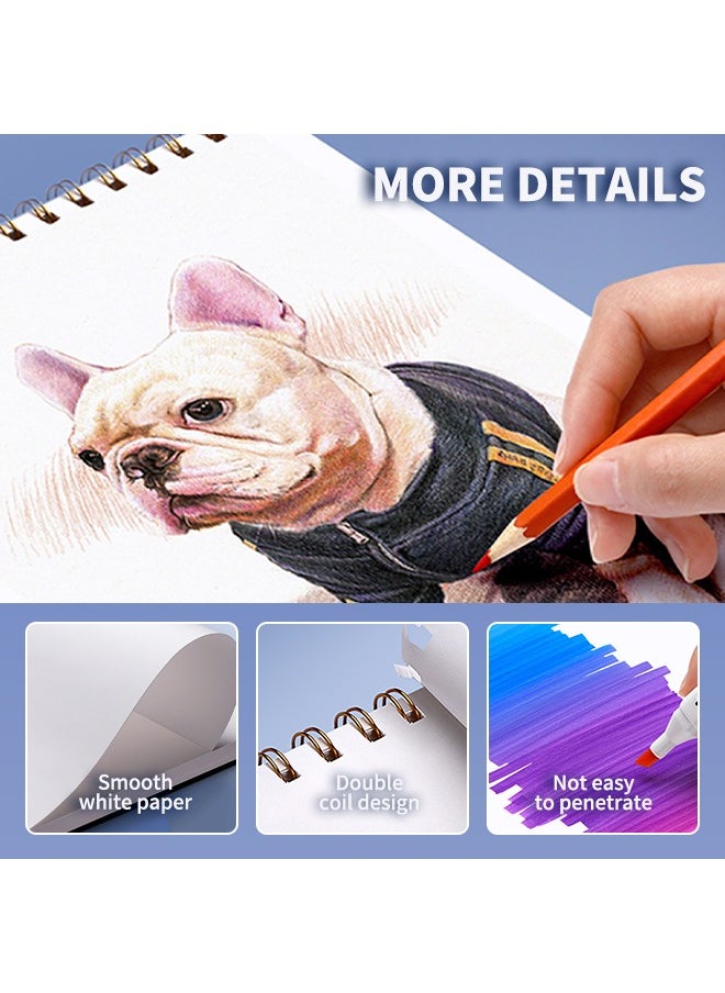 Generic - 60 Sheets Sketchbook, Double Coil Binding Sketch Pad, Suitable for Both Wet and Dry Drawing Media - Image 1