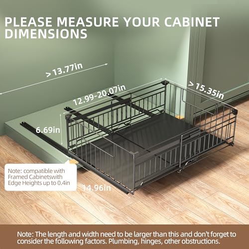 NETEL 2 Pack Expandable Pull Out Cabinet Organizer, Raised 6.69" guardrail, Adjustable Width 13"-20.07", 3 Rails No Drill Adhesive Peel And Stick, Adhesive Pull Out Drawers for Cabinets, Black - Image 2