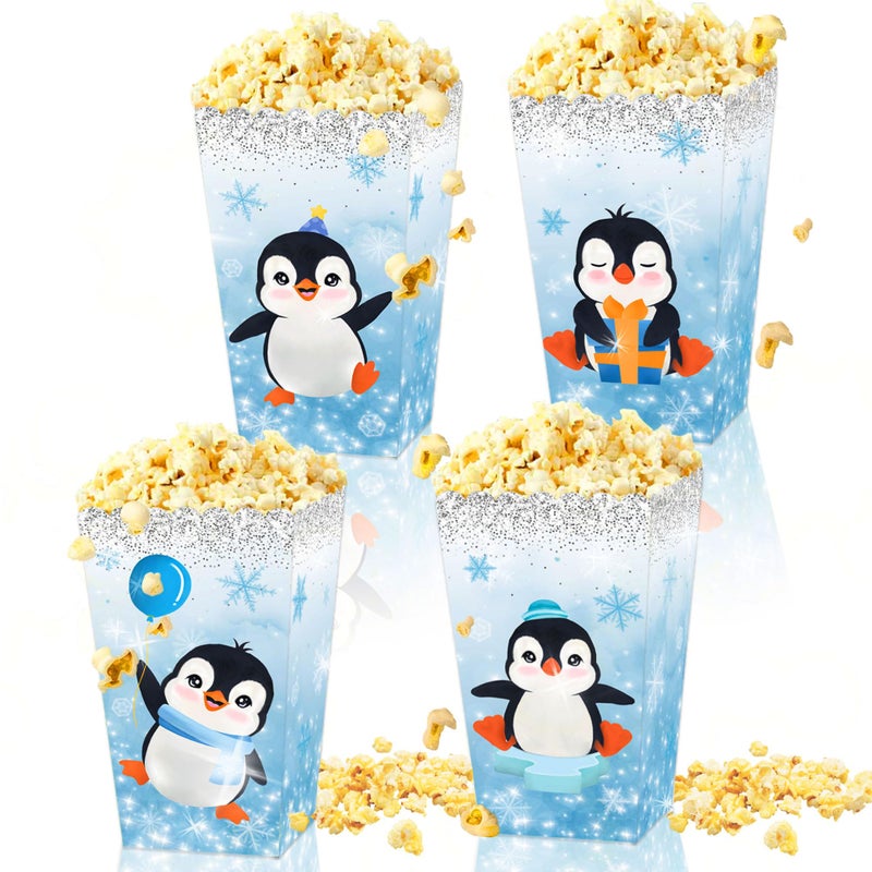 Roaring Good Time 12 PCS Penguin Popcorn Boxes Party Favor Bags Treat Bags Candy Goodie Bags for Penguin Birthday Baby Shower Penguin Party Supplies - Image 1