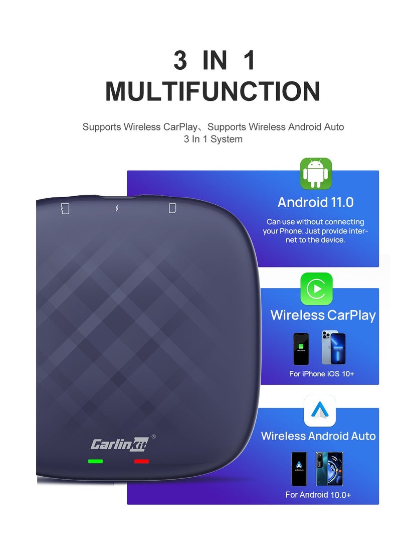 CarPlay AI Box Adapter  Android 11.0 Wireless CarPlay Android Auto Streaming Box  Cars Netflix, YouTube, Google Play, 4G Network |QCM2290 4-Core, 3GB RAM + 32GB Storage Compatible with 98% of Vehicles