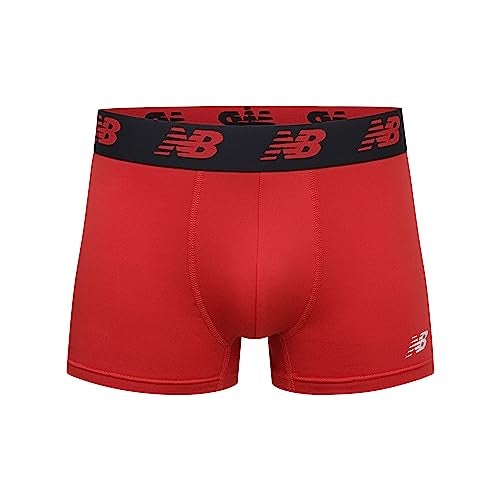 New Balance Men's No Fly Trunks Boxer Brief Underwear, Jacquard Waistband, Breathable Lightweight, Moisture Wicking (3 Pack), Black/Team Red/Thunder, Medium - Image 3