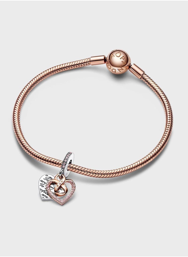 PANDORA 14K Rose Gold Plated Heart Sterling Silver Charm Bracelet - Image 3
