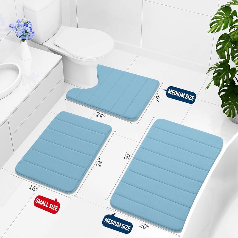 Buganda Memory Foam Bath Mat, 24" x 16", Ultra Soft and Non-Slip Bath Rugs, Water Absorbent and Machine Washable Bath Rug for Bath, Shower and Bathtub, Blue - Image 2