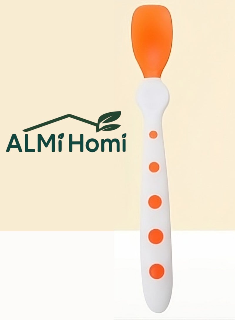 ALMiHomi Heat-Sensitive Baby Spoon – Orange Temperature-Sensing Spoon with Raised Hygiene Base, Color Changing at 40°C, BPA-Free for Toddlers & Infants - Image 1