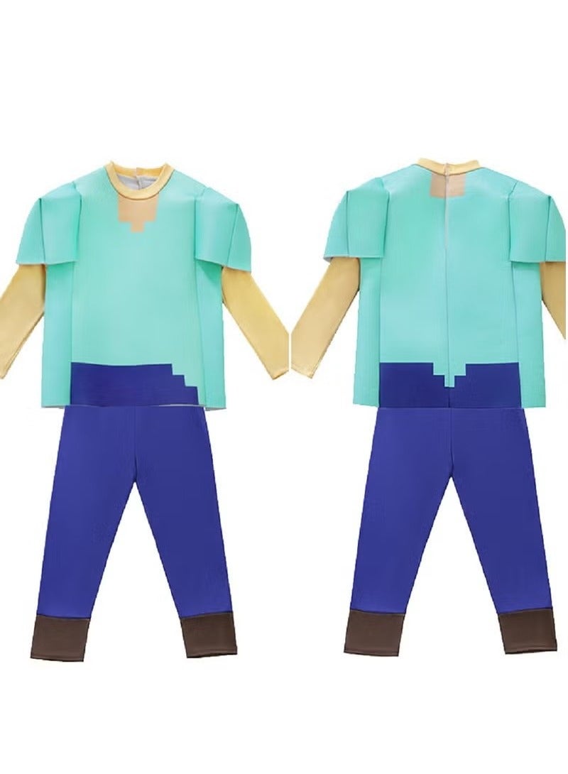 Steve Classic Minecraft Costume, Multicolor,Steve SetCostume Cosplay Kids School New Year Party Fancy Dress Up Clothes  - Image 3
