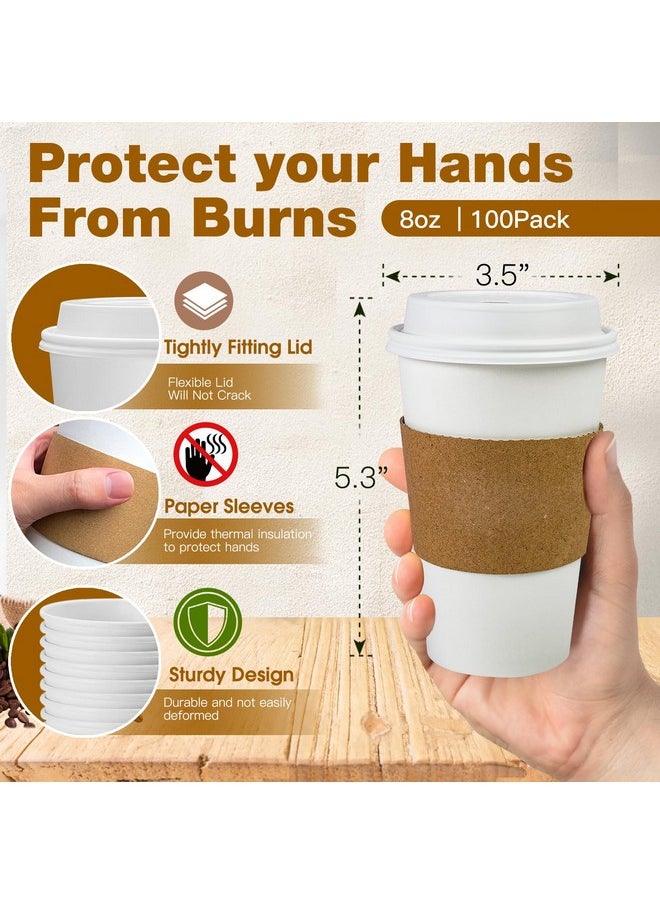Ginkgo Ginkgo 100 Pack 16 oz Disposable Coffee Cups with Lids and Sleeves Leak-Proof White Paper Cups, Insulated To Go Hot Beverage Cups  - Image 2
