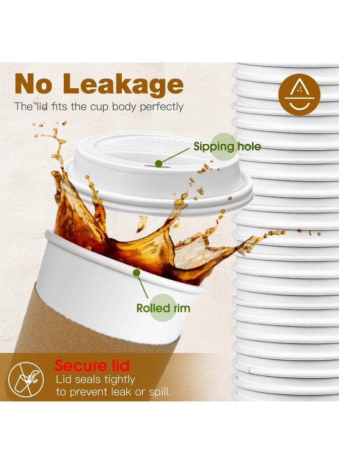 Ginkgo Ginkgo 100 Pack 16 oz Disposable Coffee Cups with Lids and Sleeves Leak-Proof White Paper Cups, Insulated To Go Hot Beverage Cups  - Image 3