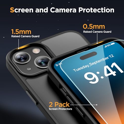 Miracase Magnetic for iPhone 15 Case (Compatible with MagSafe)（with 2X Screen Protectors） Military-Grade Protection, Anti-Fingerprint Translucent Matte Phone Cover for iPhone 15 6.1 inch, Black - Image 5