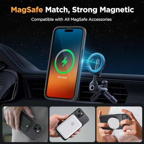 Miracase Magnetic for iPhone 15 Case (Compatible with MagSafe)（with 2X Screen Protectors） Military-Grade Protection, Anti-Fingerprint Translucent Matte Phone Cover for iPhone 15 6.1 inch, Black - Image 3