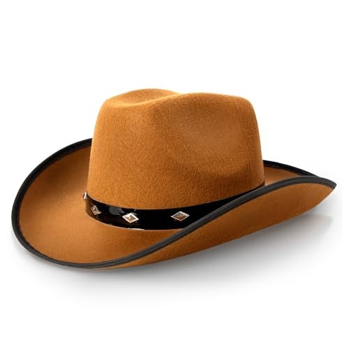 Fun Central - Brown Felt Studded Cowboy Hat - Unisex - Image 1