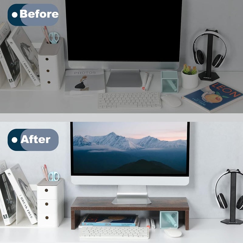 Md Decor 20 inch Monitor Stand Riser Wood Monitor Stand for Desk TVScreenPCPrinterLaptop Riser Computer Stand with Keyboard Organizer Desktop Stand Monitor Riser - Image 3