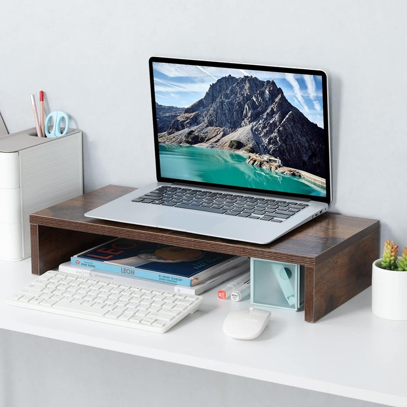 Md Decor 20 inch Monitor Stand Riser Wood Monitor Stand for Desk TVScreenPCPrinterLaptop Riser Computer Stand with Keyboard Organizer Desktop Stand Monitor Riser - Image 2