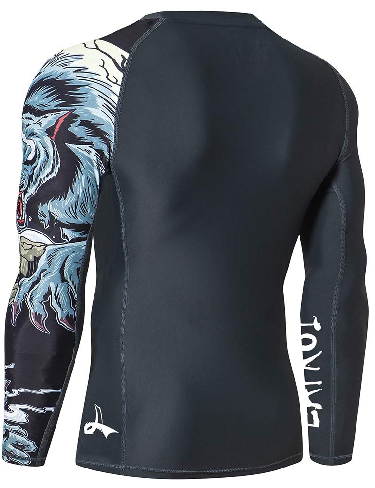LAFROI Men's Long Sleeve UPF 50+ Baselayer Skins Performance Fit Compression Rash Guard-CLYYB Asym Werewolf Size LG - Image 4