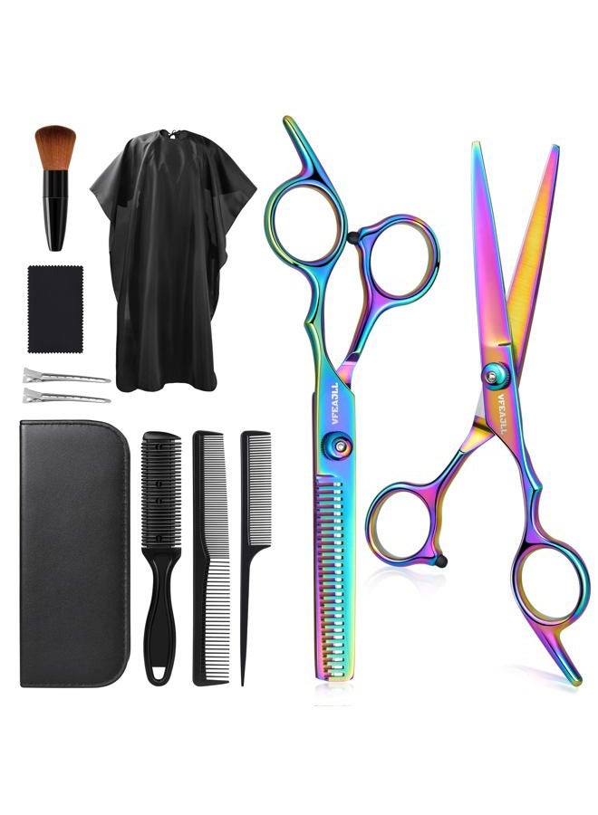 VFAEJLL Hair Cutting Scissors Kits,11Pcs Professional Haircut Scissors Kit with Comb,Clips,Cape,New Craftsmanship Stainless Steel Hairdressing Thinning Shears Set for Barber,Salon,Home,Men,Women - Image 1