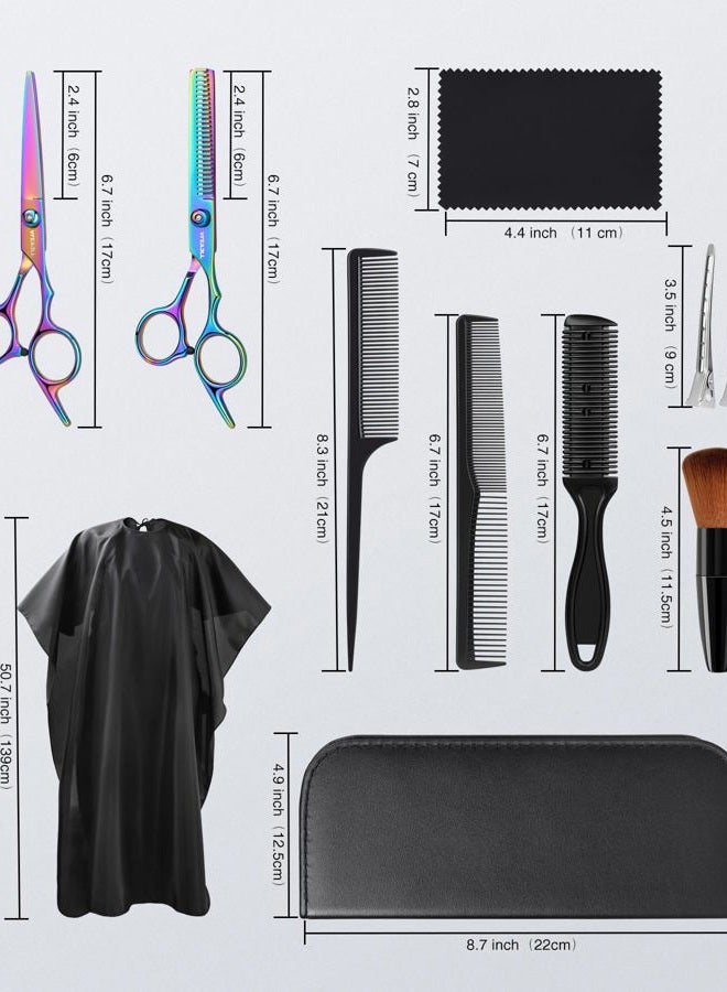 VFAEJLL Hair Cutting Scissors Kits,11Pcs Professional Haircut Scissors Kit with Comb,Clips,Cape,New Craftsmanship Stainless Steel Hairdressing Thinning Shears Set for Barber,Salon,Home,Men,Women - Image 2