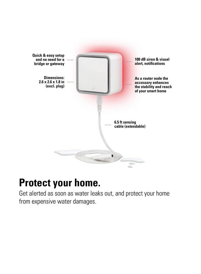 إيف جهاز كشف تسربات المياه الذكي Eve Water Guard - كابل استشعار بطول 6.5 قدم، صفارة إنذار بقوة 100 ديسيبل (Apple HomeKit)، إشعارات التطبيقات، بلوتوث، مؤشر ترابط - Image 2