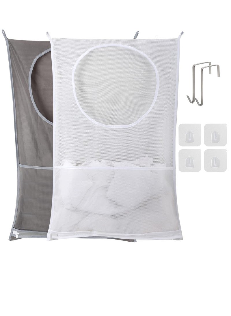 Door Hanging Laundry Hamper Bag, 2 Pack Laundry Hamper Bags Collapsible Over Door Laundry Bag Large Hamper Clothes Storager for Space Saving Large Laundry Organizer Bag (1 Gray 1 White) - Image 1