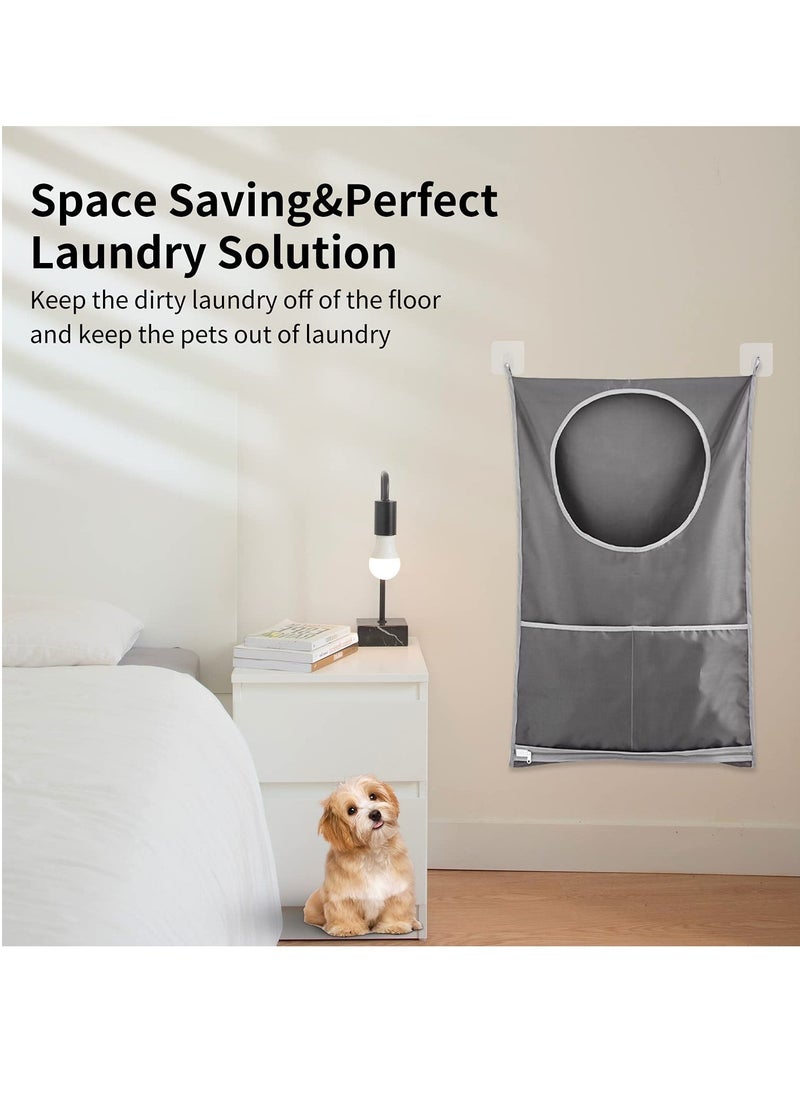 Door Hanging Laundry Hamper Bag, 2 Pack Laundry Hamper Bags Collapsible Over Door Laundry Bag Large Hamper Clothes Storager for Space Saving Large Laundry Organizer Bag (1 Gray 1 White) - Image 2