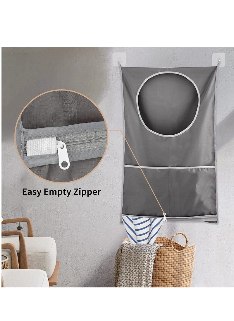 Door Hanging Laundry Hamper Bag, 2 Pack Laundry Hamper Bags Collapsible Over Door Laundry Bag Large Hamper Clothes Storager for Space Saving Large Laundry Organizer Bag (1 Gray 1 White) - Image 4
