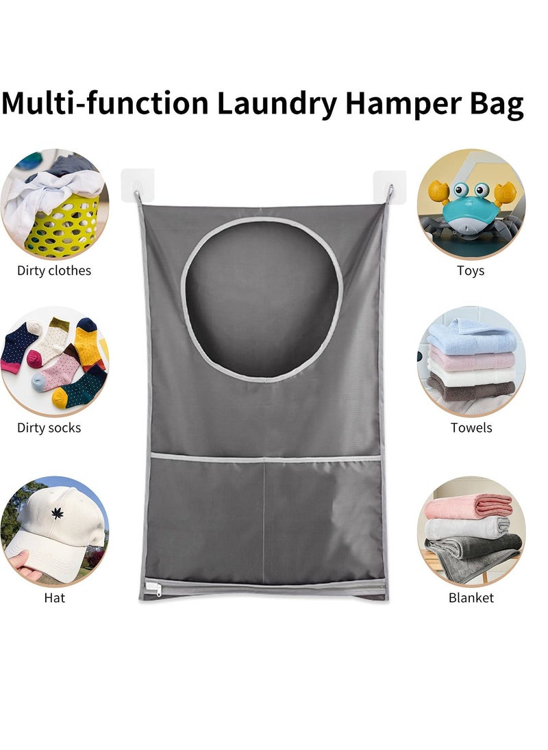 Door Hanging Laundry Hamper Bag, 2 Pack Laundry Hamper Bags Collapsible Over Door Laundry Bag Large Hamper Clothes Storager for Space Saving Large Laundry Organizer Bag (1 Gray 1 White) - Image 3