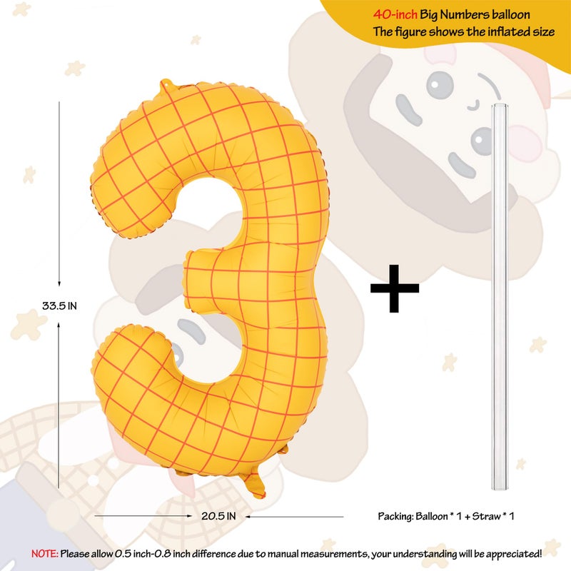 CHANGZHONG 40" Matte Yellow Balloons Toy Inspired Story Theme party Supplies, Number Birthday Decoration, Cowboy Decorations Western, Cowgirl Party Balloon Digital 3 - Image 2