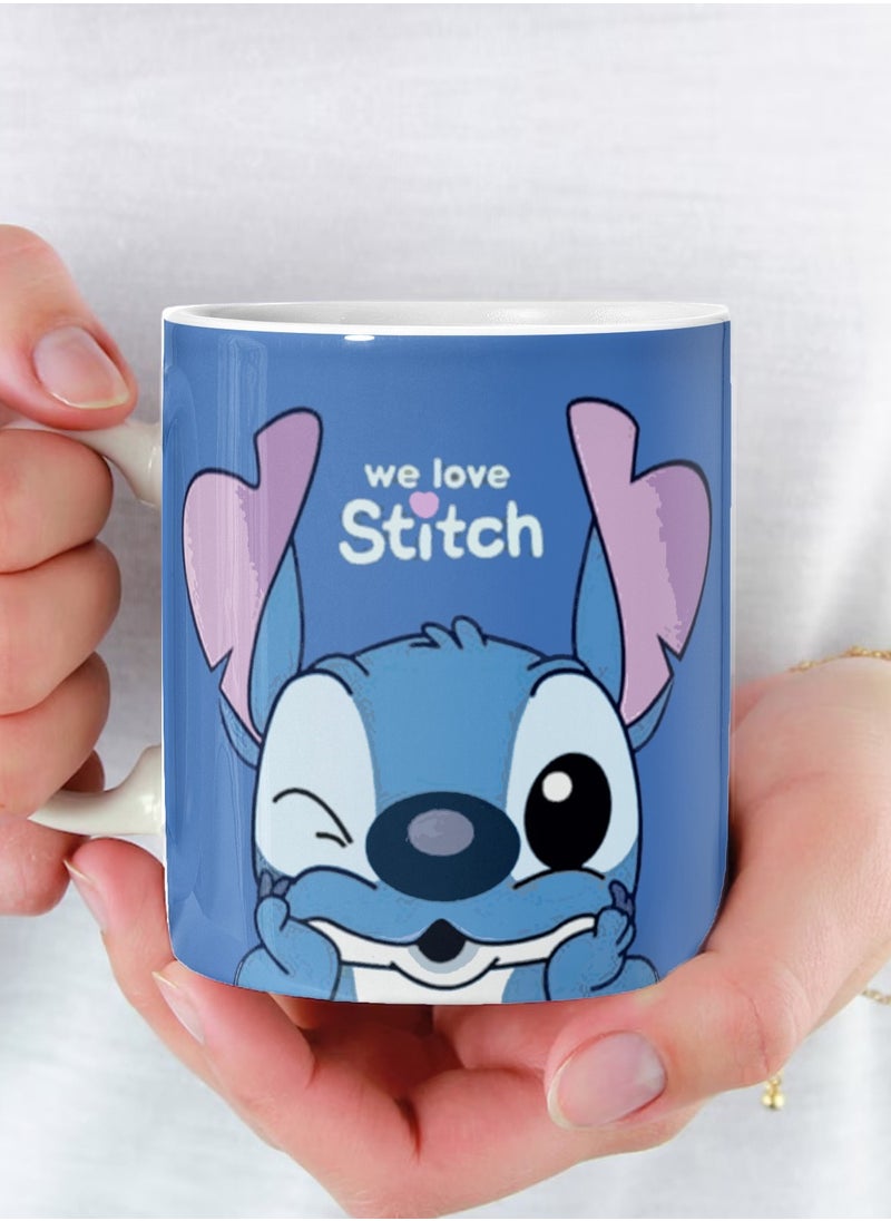 Phone Plante - كوب سيراميك بتصميم We Love Stitch للشاي والقهوة متعدد الألوان 11 أونصة - Image 1