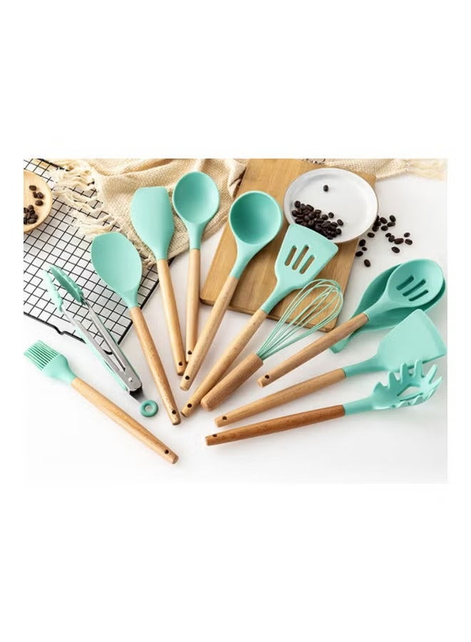 JAJEEK 11-Piece Wooden Handle Bucket Cookware Spoon Set  Mint Green, Stylish & Durable Kitchen Utensils for Cooking, Stirring, Serving, and More, Ergonomic Design, Heat-Resistant  - Image 5
