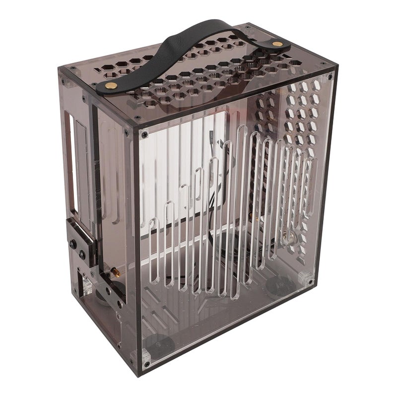 حاسوب أسود شفاف صغير من نوع ITX مزود بمقبض للوحة أم بطول 170 مم و2 من أقراص SSD مقاس 5 بوصة - Image 2