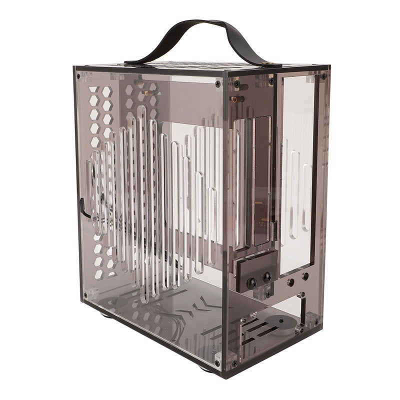 حاسوب أسود شفاف صغير من نوع ITX مزود بمقبض للوحة أم بطول 170 مم و2 من أقراص SSD مقاس 5 بوصة - Image 5